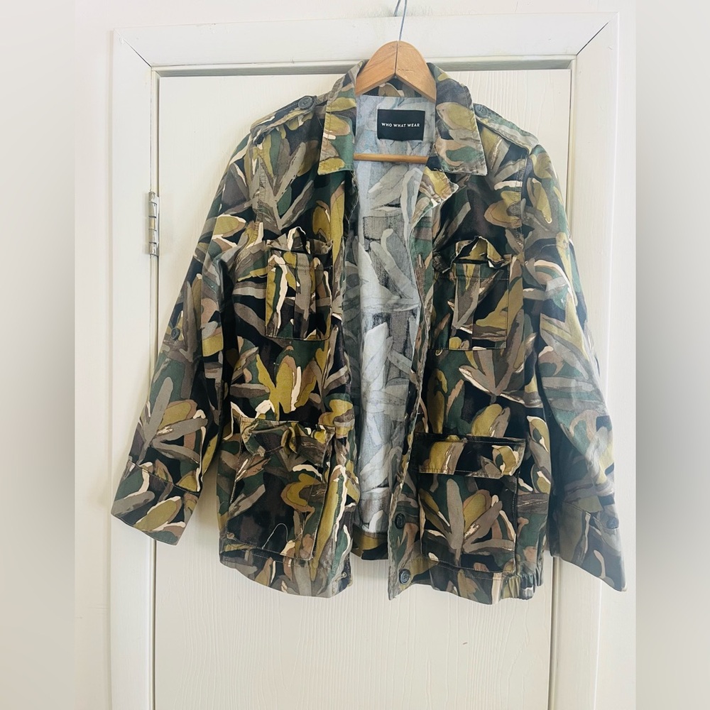Who What Wear Camouflage Utility Military Denim cotton floral jacket M